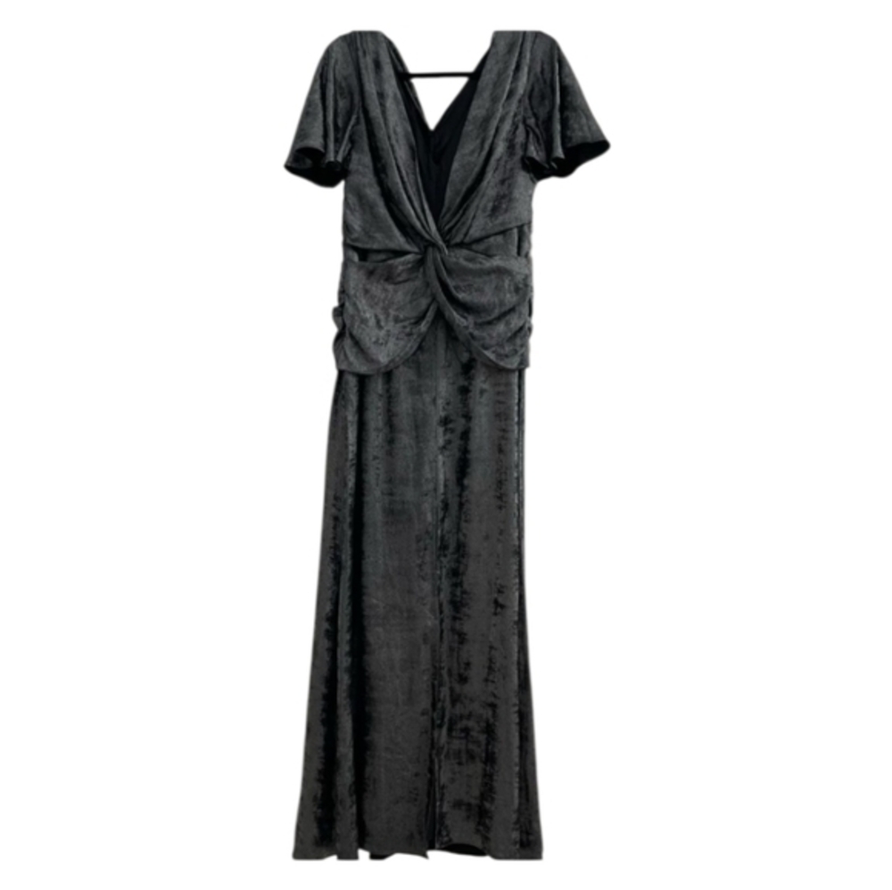 Aidan Mattox Flutter-Sleeve Burn Velvet A-Line Gown Surplice neck Size 8 $350 - Picture 11 of 15